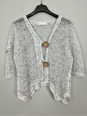 Lulu-B Mesh Netting Cardigan Sweater Women’s Size L Beach Coastal Sheer Nautical